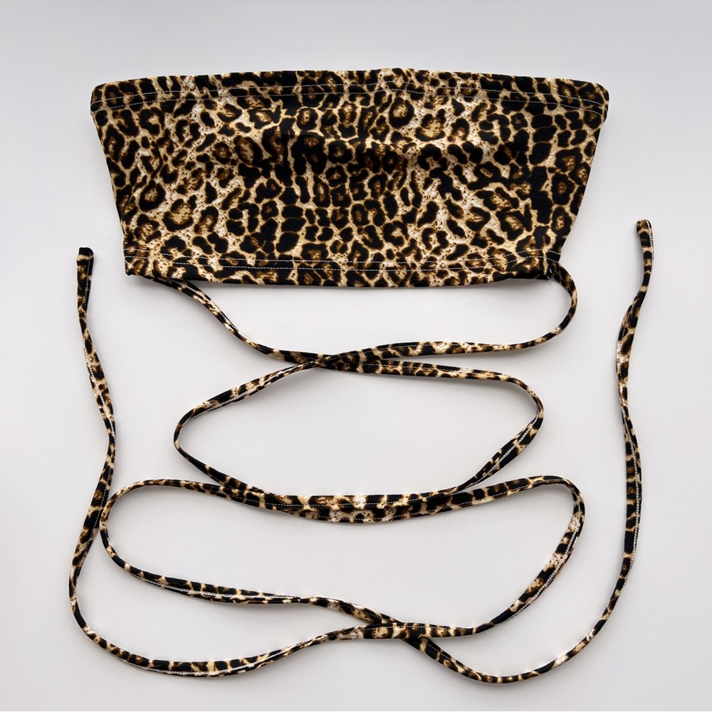 Zaful Strapless Cheetah Print Wrap Crop Top | Small